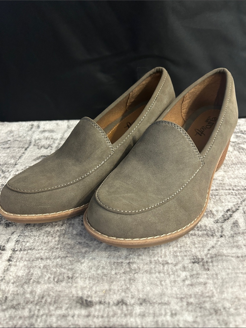 Women's Taupe Slip-On Suede Loafers with Low Wedge